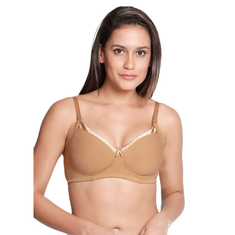 Shyaway Susie Everyday Neck Satin Wirefree Full Coverage Cotton Padded Bra T-Shirt - Skin (32C)