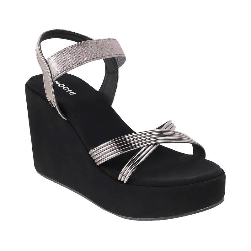 Mochi Women Grey Wedges Heels (EURO 40)