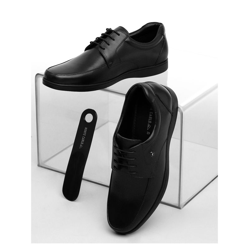 Monte Carlo Men Black Solid Leather Lace Up Round Toe Derbies (UK 10)