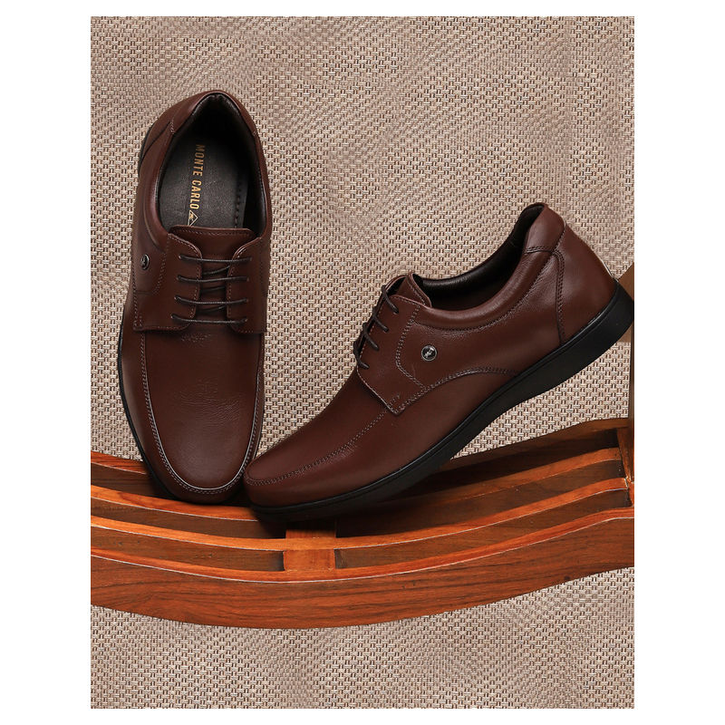 Monte Carlo Men Brown Solid Leather Lace Up Round Toe Derbies (UK 8)