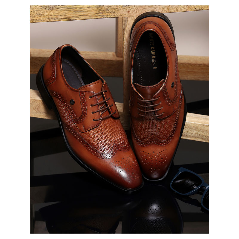 Monte Carlo Men Tan Solid Leather Lace Up Compamporary Brogues (UK 10)