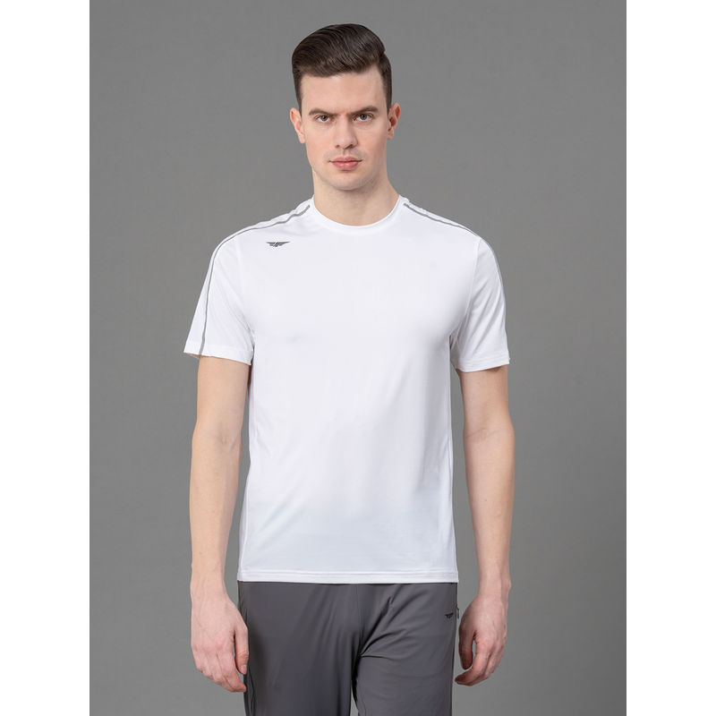 Red Tape White Nylon Spandex Solid Mens Activewear T-Shirt (S)