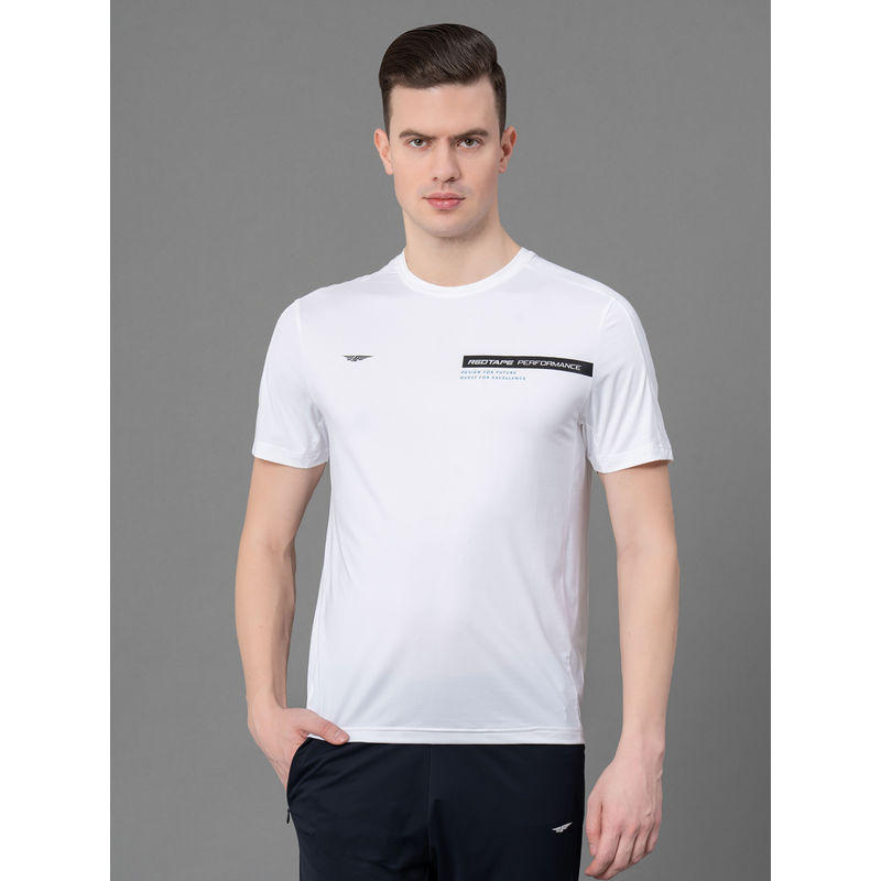 Red Tape White Nylon Spandex Solid Mens Activewear T-Shirt (L)