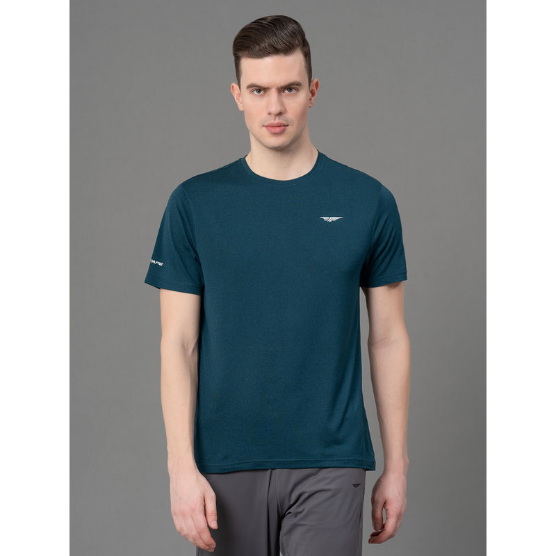 Red Tape Mens Hunter Teal Solid Polyester Spandex Activewear T-Shirt (S)