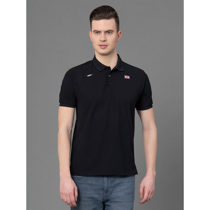 Red Tape Black Solid Stretch Polyester Mens Sports Polo T-Shirt (S)