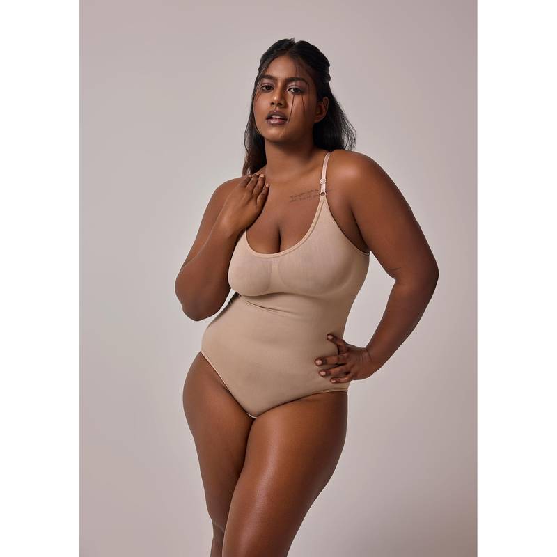 INVOGUE Beige Nylon Solid Shapewear Bodysuit (3XL)