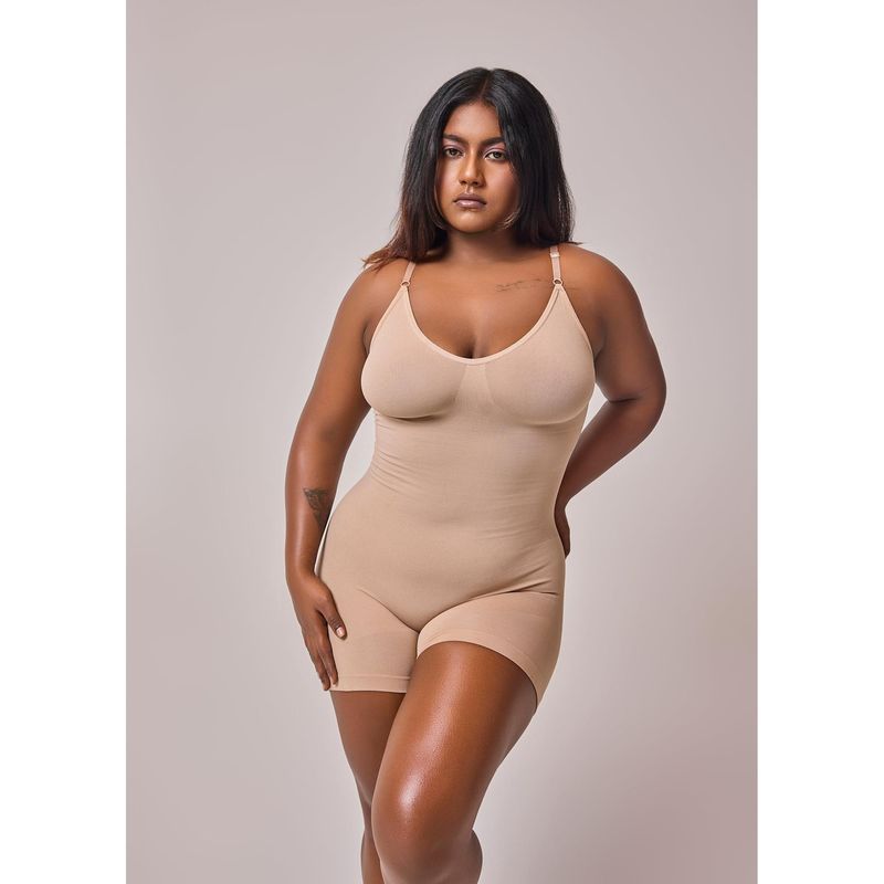 INVOGUE Mid Thigh Bodysuit Bodyshaper - Beige (XL)
