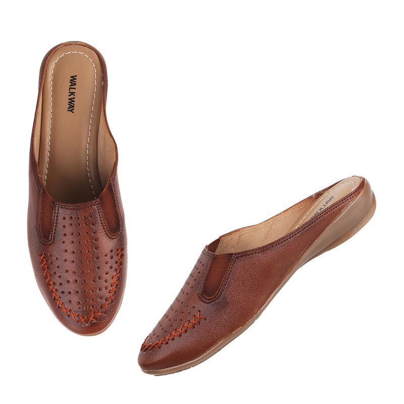 Walkway Tan Synthetic Textured Mules (EURO 37)