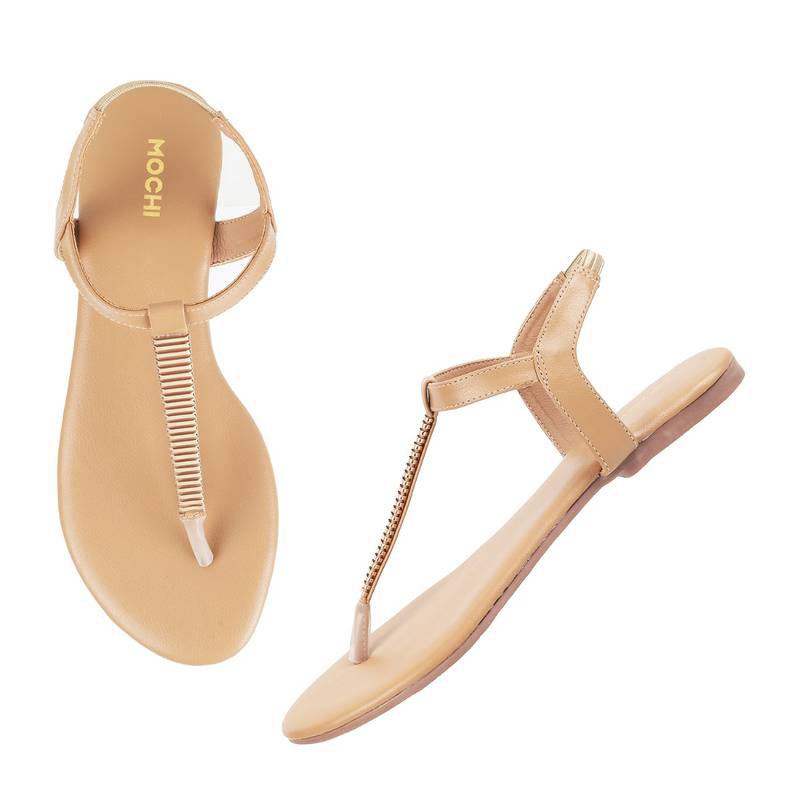 Mochi Womens Beige Flat Sandals (EURO 38)