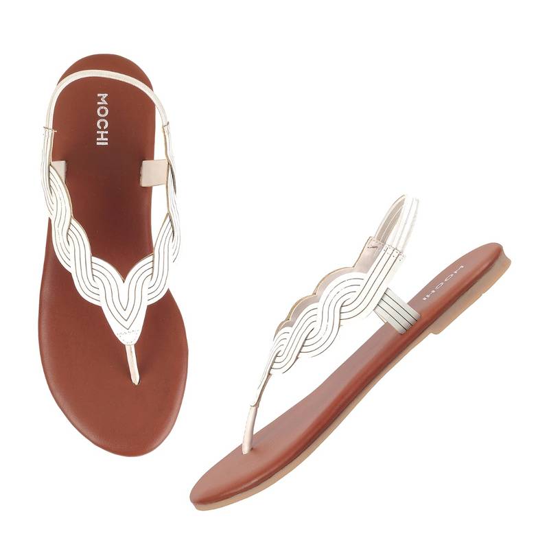 Mochi Womens White Flat Sandals (EURO 38)