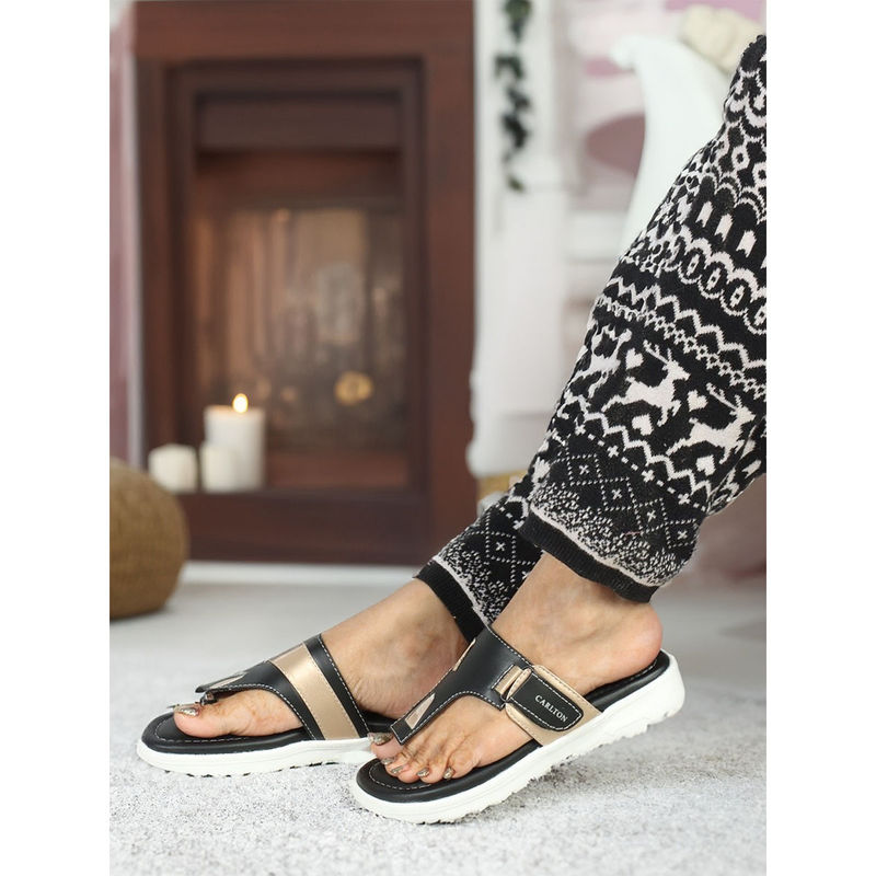 Carlton London Womens Black Color Comfortable Slip-On Sandals (EURO 39)