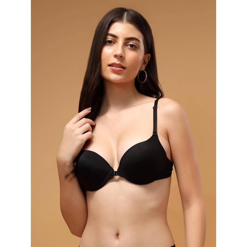 BRACHY Women Black Front Open Underwire Push-Up Heavily Padded Bra (36B)