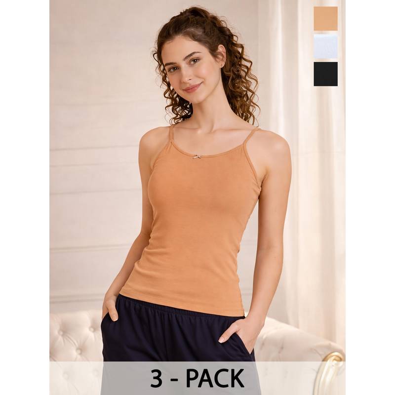 Clovia Cotton Basic Camisoles Multi-Color (Pack of 3) (L)