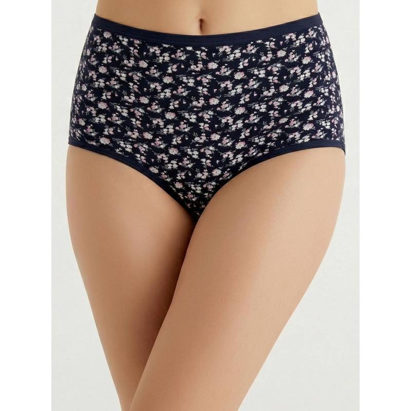 Clovia Cotton High Waist Floral Print Hipster Panty Navy Blue (S)