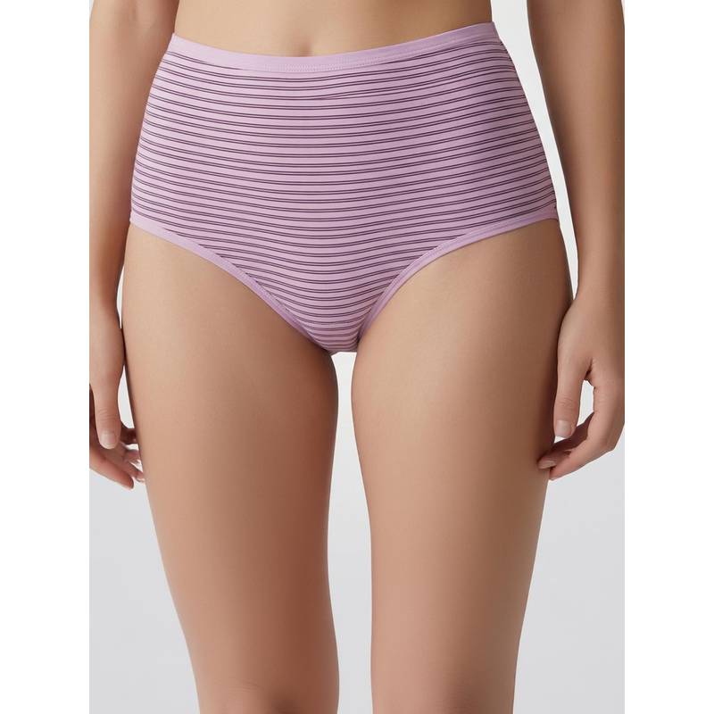 Clovia Cotton High Waist Striped Print Hipster Panty Pink (S)