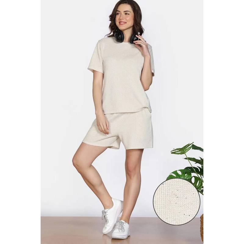 Zivame Knit Cotton Nightsuit - Marshmallow (2XL)