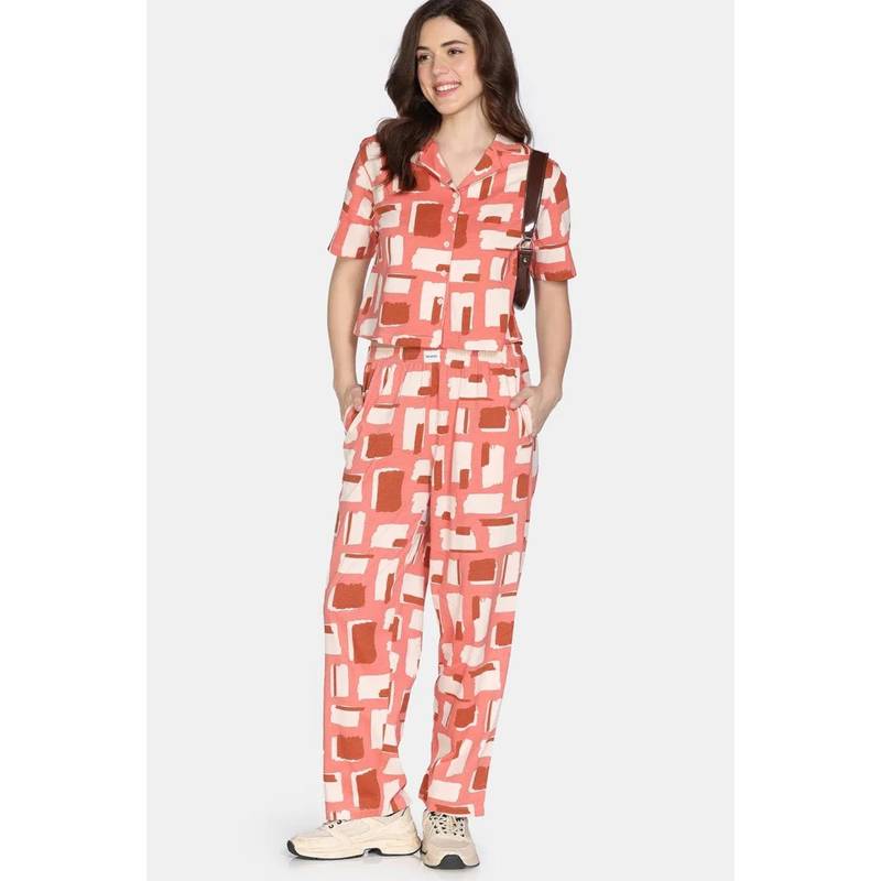 Zivame 2 Mile Fashion Knit Cotton Nightsuit - Burnt Sienna (L)