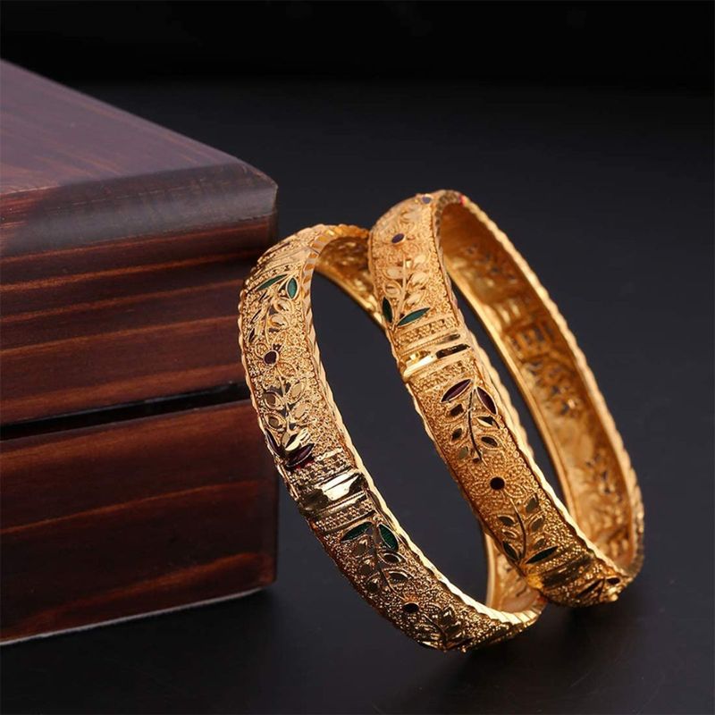 Yellow Chimes Gold Plated Designer Ethnic 2 Pcs Bangles Set - 1013 - (2.6)