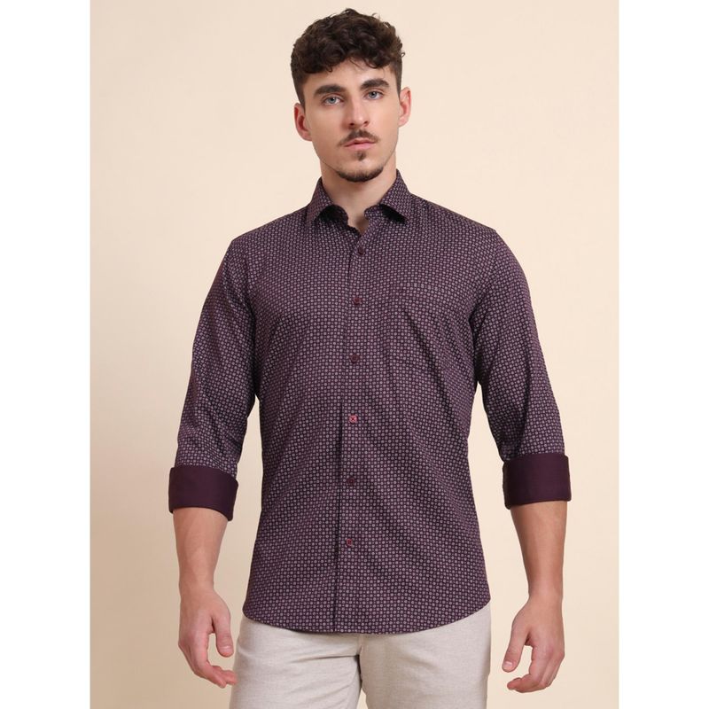 JadeBlue Purple 100% Cotton Printed Semi Casual Shirt (39)