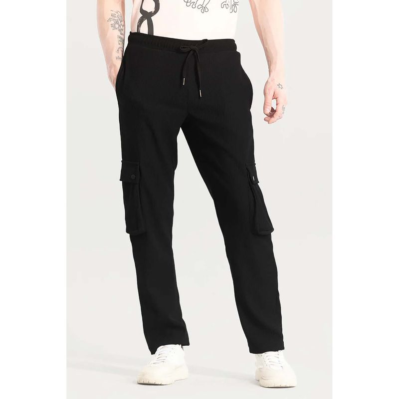 Snitch Black Corduroy Relaxed Casual Cargo Pant (32)