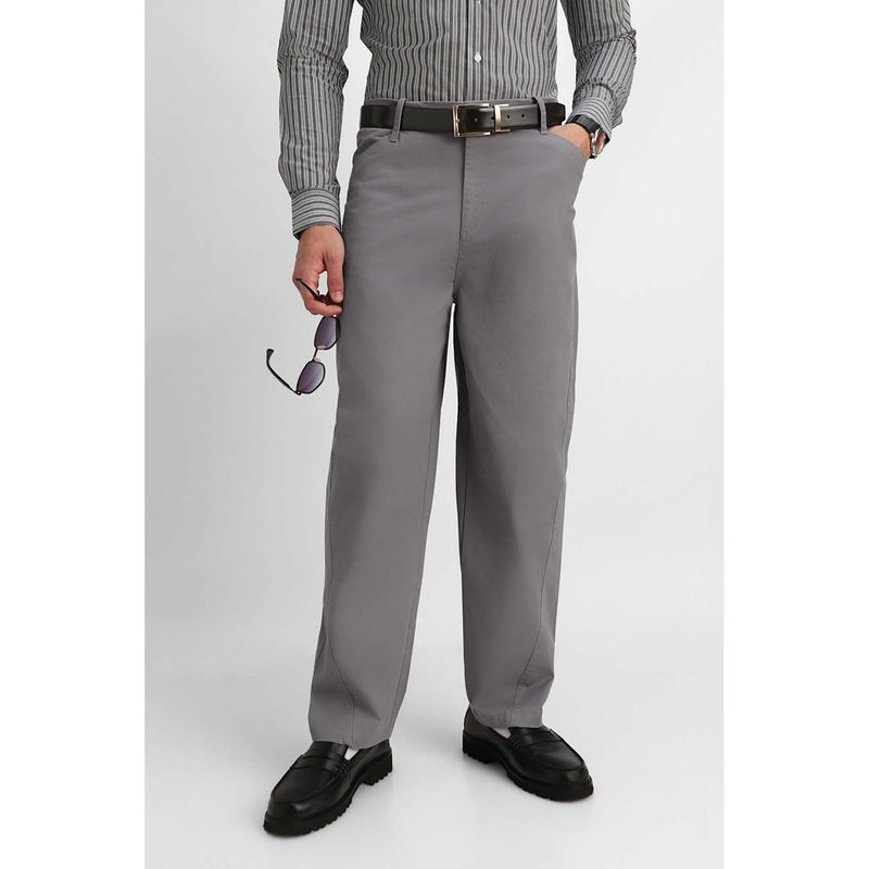 Snitch Grey Plain Relaxed Casual Trouser (28)