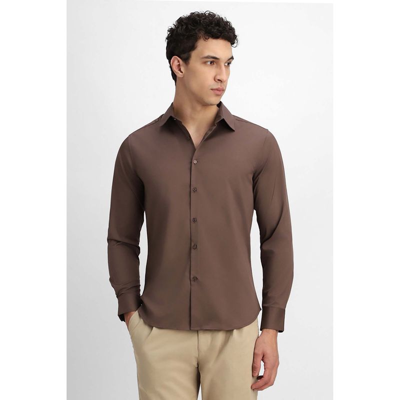 Snitch Brown Solid Full Sleeves Slim Formal Shirt (S)