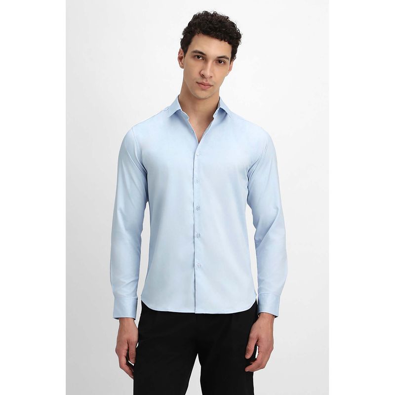 Snitch Light Blue Solid Full Sleeves Slim Formal Shirt (XL)