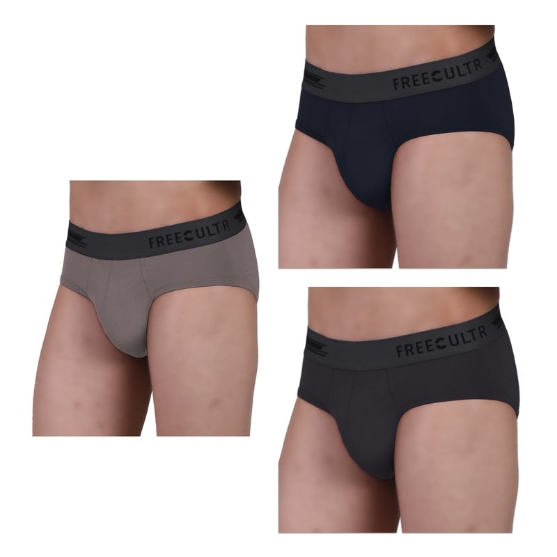 FREECULTR Men's Anti-Microbial Air-Soft Micromodal Underwear Brief, Pack of 3 - Multi-Color (S)