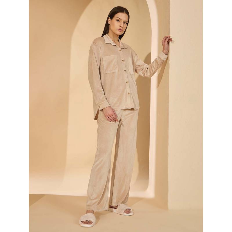 Sweet Dreams Women Solid Nightsuit Beige (XL)
