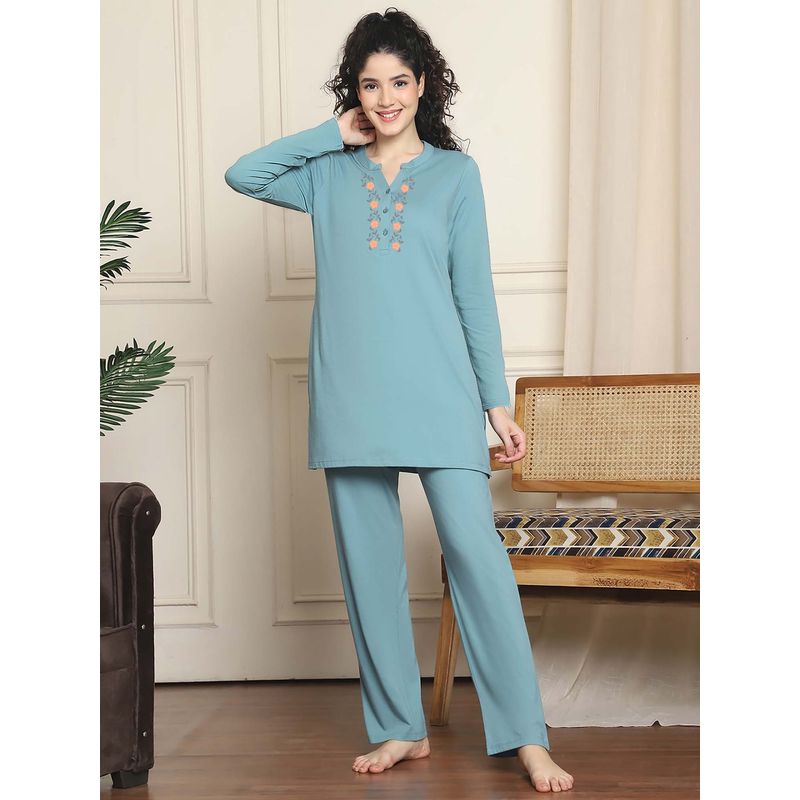 Indreams Full Sleeves Long Nightsuit Blue (4XL)