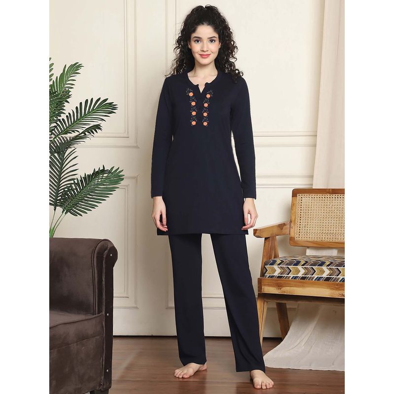 Indreams Full Sleeves Long Nightsuit Navy Blue (4XL)