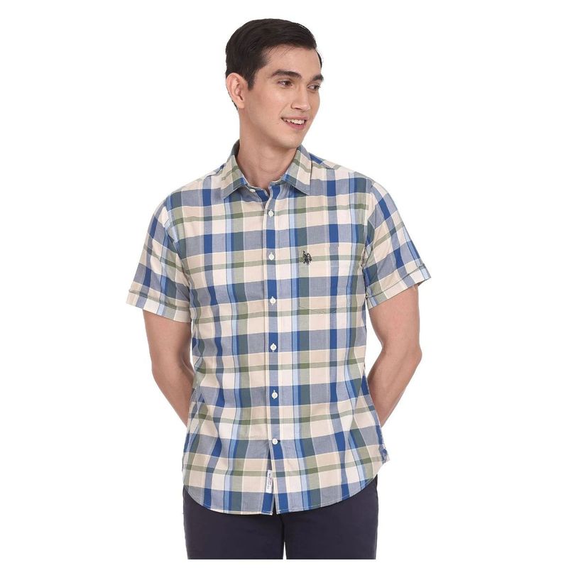 U.S. POLO ASSN. Men Multicolor Plaid Check Regular Fit Casual Shirt (M)