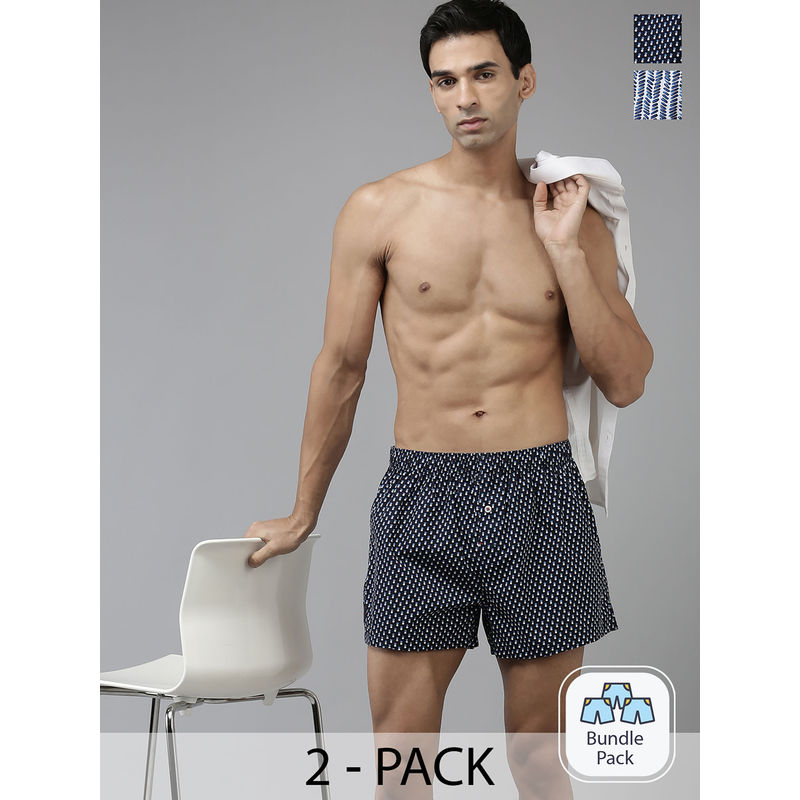 THE BEAR HOUSE Men Multi-Color Cotton Printed Boxers (Pack of 2) (S)