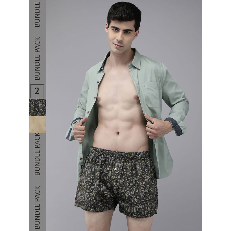 THE BEAR HOUSE Men Multi-Color Cotton Paisley Boxers (Pack of 2) (S)