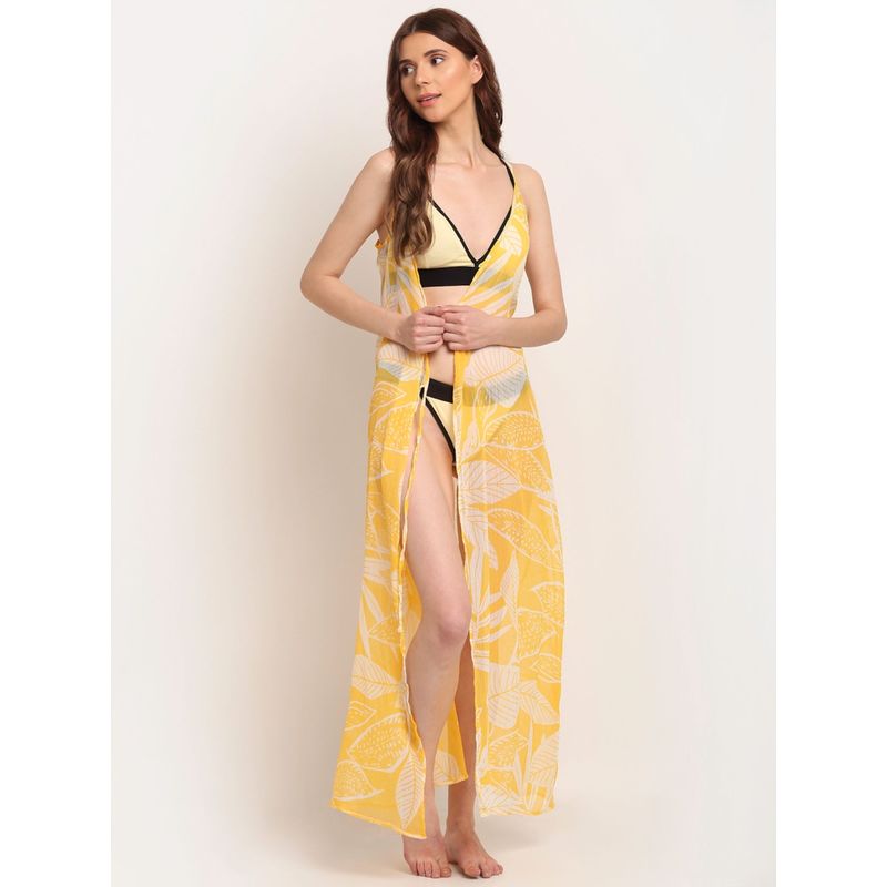 Erotissch Women Yellow Printed Cover-Up Dress (S)