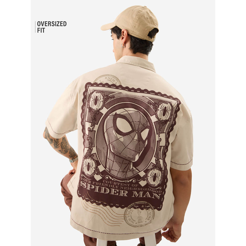 The Souled Store Spider-Man Beige Friendly Neighbourhood Hero Oversized Shirt (M)