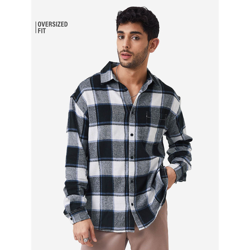 The Souled Store Plaids Black White Men Relaxed Shirt (M)
