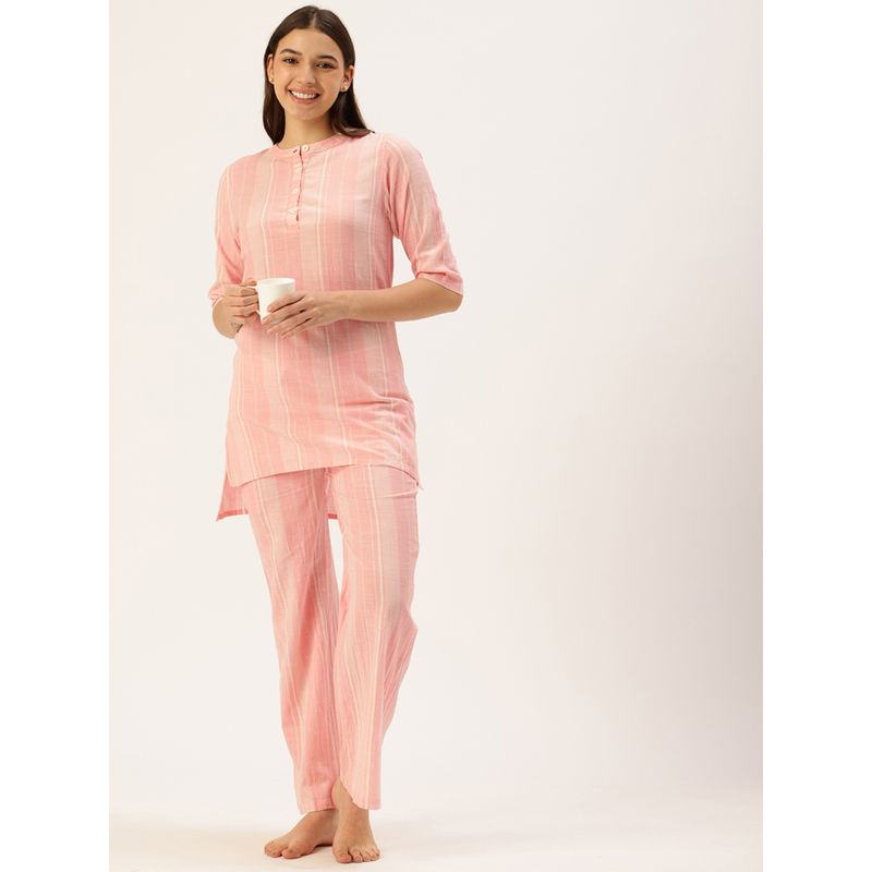 Clt.s Women Pink Striped Kurta and Palazzo (Set of 2) (M)
