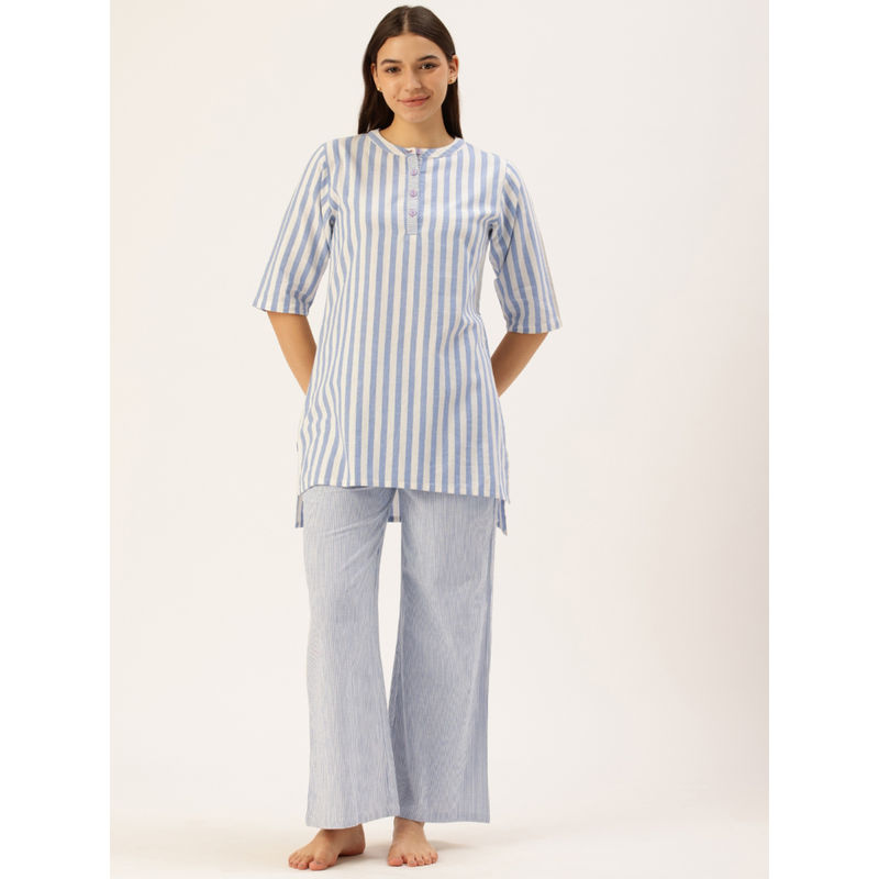 Clt.s Women Blue Striped Kurta and Palazzo (Set of 2) (M)