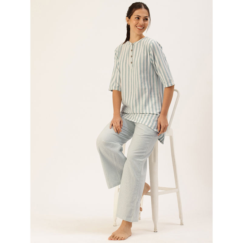 Clt.s Women Green Striped Kurta and Palazzo (Set of 2) (M)