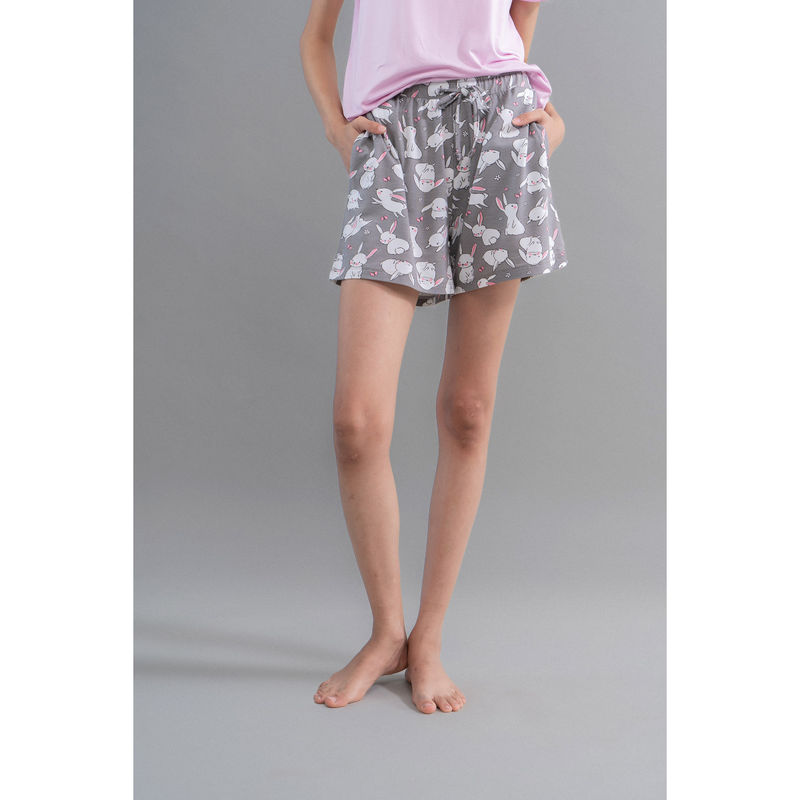 NeceSera Cuddly Bunnies Grey Modal Shorts (S)