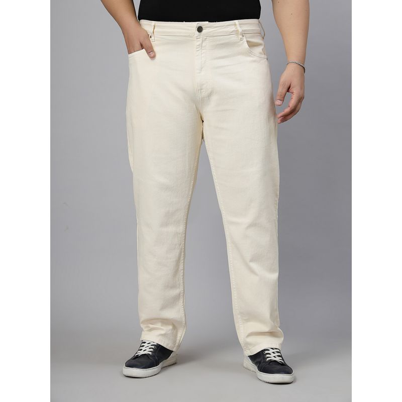 Style Quotient Men's Plus Size Off White Tapered Fit Jeans (44)