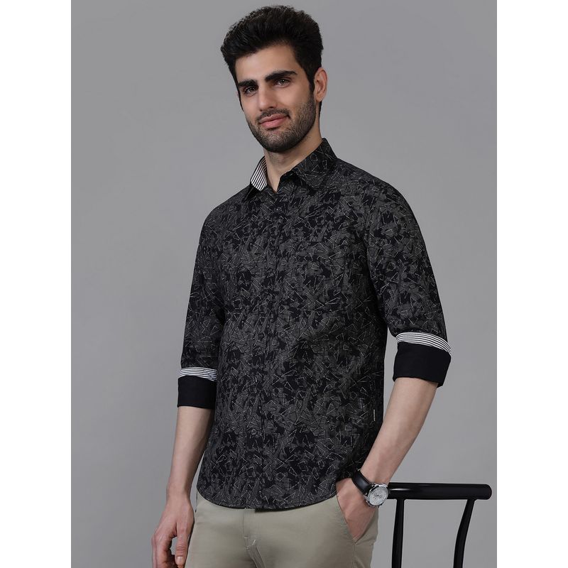 Kenneth Cole Men's Black Collar Neck Geometric Slim Fit Shirt (S)