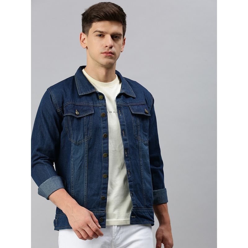 Voxati Men's Denim Blue Solid Collar Neck Jacket (M)