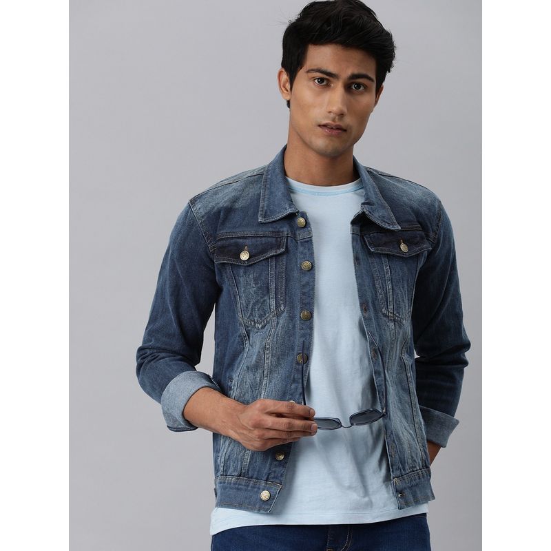 Voxati Men's Denim Solid Collar Neck Jacket (M)