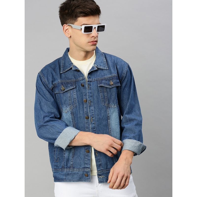 Voxati Men's Denim Solid Collar Neck Jacket (M)