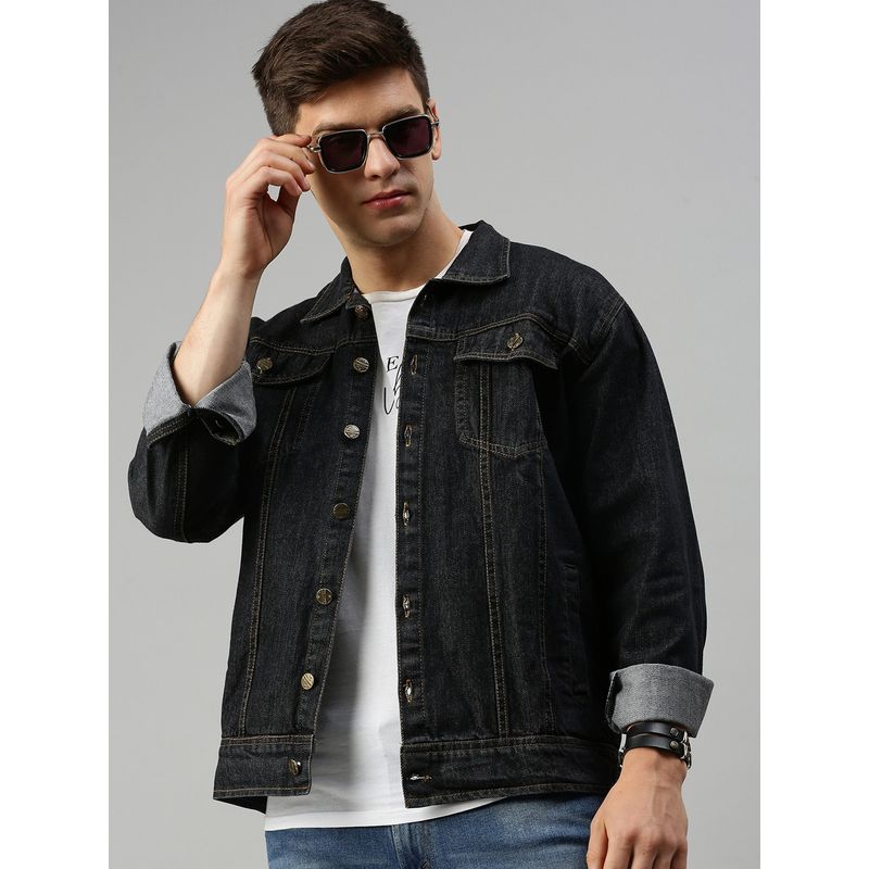 Voxati Men's Denim Grey Solid Collar Neck Jacket (S)