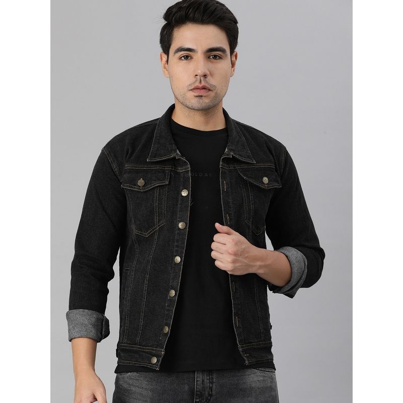 Voxati Men's Denim Grey Solid Collar Neck Jacket (S)