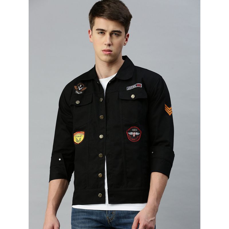 Voxati Men's Denim Black Solid Collar Neck Jacket (M)