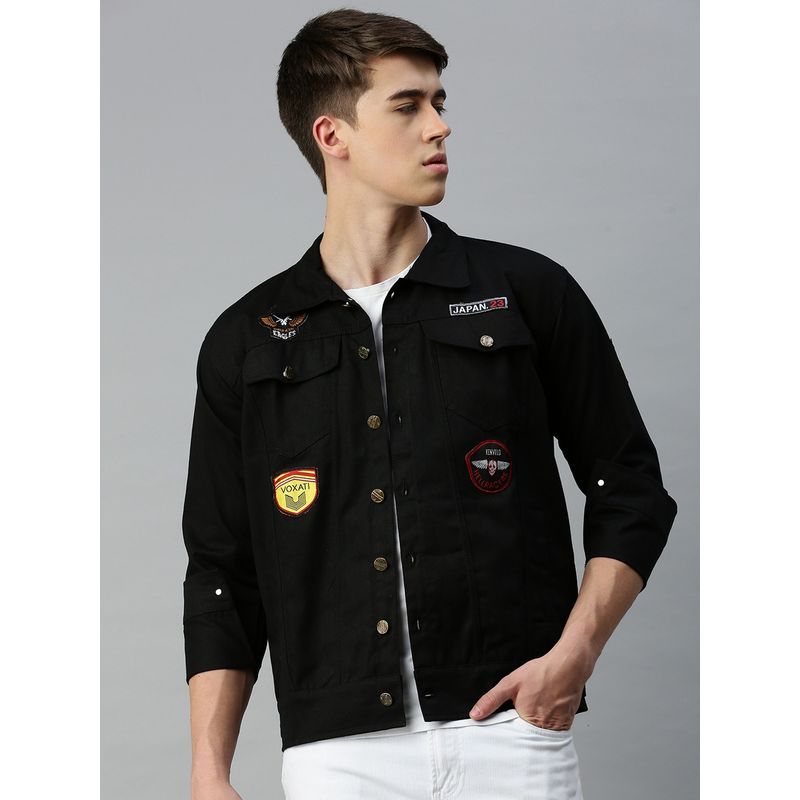 Voxati Men's Denim Black Solid Collar Neck Jacket (M)